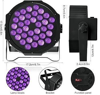 UV Black Lights, 72W 36 LED Par Light by Remote and DMX Disco Blacklight Spotlight for Glow Fluorescent Party DJ Disco Bar Stage Lighting Shows