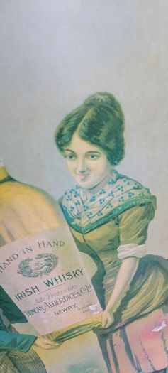 framed advertising Alderdice & Duncan ,newery ireland irish whiskey, few marks on picture,sold as seen ,nice in any home bar or man cave pub restaurant etc,,cme from closed down pub, abit faded etc ,see pictures for condition, sold as seen