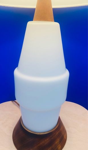 Dutch Mid Century glass & teak lamp 1960s