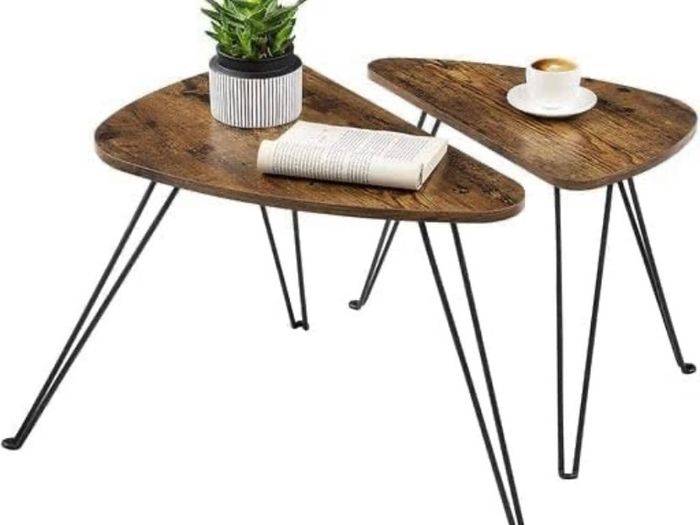 Set of 2 Side Tables, Nesting Tables, End Tables, for Living Room, Dining Room, Bedroom, Industrial Style, Rustic Brown and Black (FREE POSTAGE)
