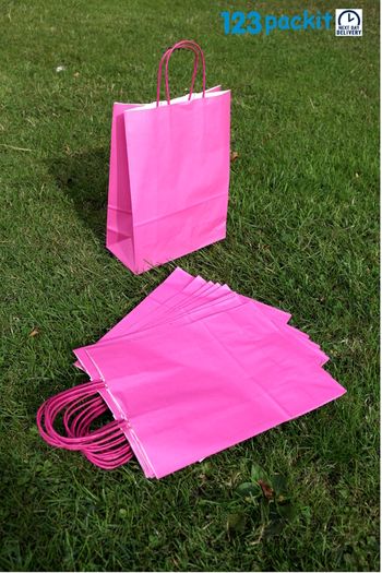 Lot of 20 paper carrier bags Bright pink top quality 100gr 24cm x 31cm x 11cm with twisted handles