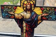 Stained glass look Jesus on cross