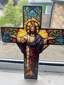 Stained glass look Jesus on cross