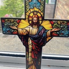 Stained glass look Jesus on cross