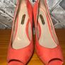 Dorothy Perkins Ladies UK5 EUR38 Red Jules Suede Peep Toe Mid/Open High Heels    S-F Image 2