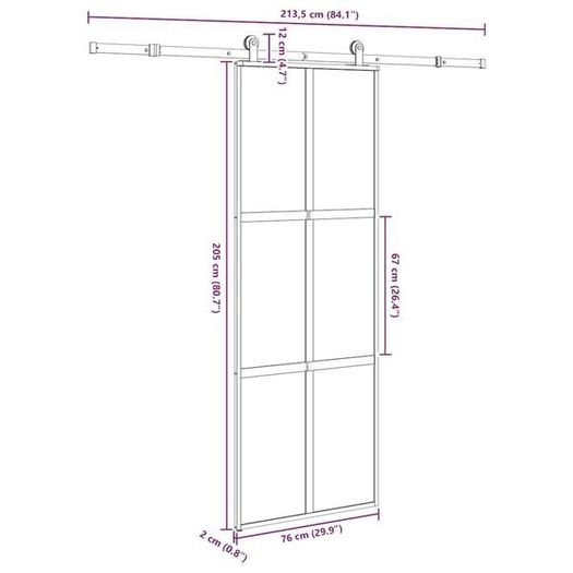Sliding Door with Hardware Set 76x205 cm Tempered Glass&Aluminium