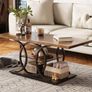 Rustic Coffee Table with Storage Industrial 3 Tier Center Living Room Table Farmhouse Wooden Rectangle Cocktail Tea Table for Office Bedroom Elegant Round Metal Frame Rustic Brown Image 4