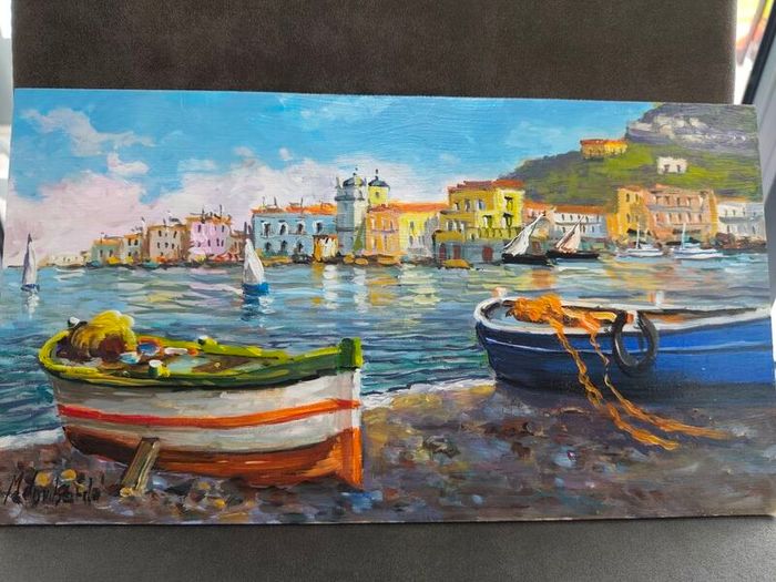 Original Italian harbour painting