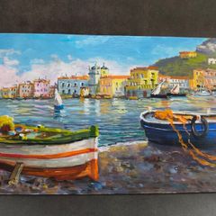 Original Italian harbour painting