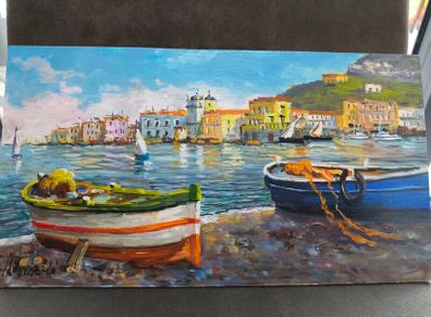 Original Italian harbour painting