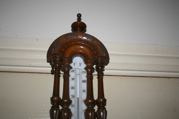 Vintage Barometer Thermometer Hand Carved Body Collectable 1950 Weather Checker L21"
