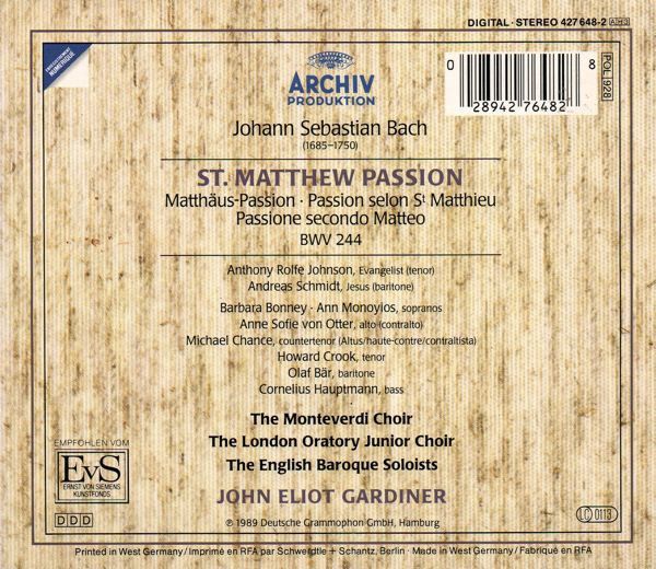 J.S. Bach. St. Matthew Passion. 3 x CD Boxset. Free Postage!