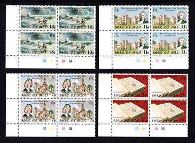 1975 Isle of Man Christmas and Bicentenary of Manx Bible Commemorative Stamps Plate Blocks 1B1B1B1B Mint Never Hinged (MNH)