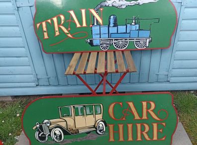Large Old handpainted Signage Trains