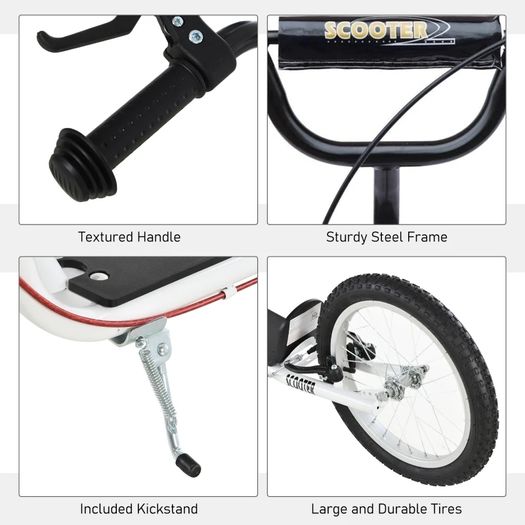 Kick Scooters for Kids with Adjustable Height, Anti-Slip Deck, Dual Brakes, Rubber Tyres, for Boys and Girls Aged 5+ Years Old - White
