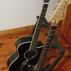 Complete Guitar Bundle - Squier Strat HSS, Fender Amp, Boss SD-1 Super Overdrive pedal, Acoustic Guitar & Stand