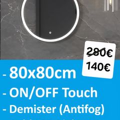 LED Bathroom Mirror Antifog 80cm Bright Light