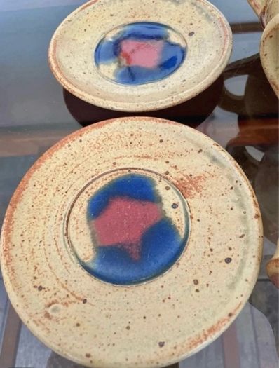 Vintage Stoneware 3 Coffee Cups & Saucers made by Badger Hill Pottery