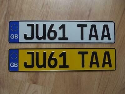 Pair British Plain Pressed Number Plate Metal Embossed German Style