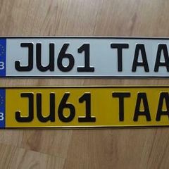 Pair British Plain Pressed Number Plate Metal Embossed German Style