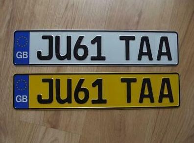 Pair British Plain Pressed Number Plate Metal Embossed German Style