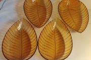 Vintage Orange 70's Leaf Shaped Plastic Bowls x 4