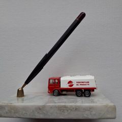 Vintage Oil ADVERTISING Pen holder on marble with oil lorry  TEDCASTLES OIL PRODUCTS
