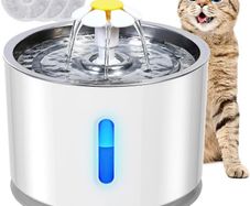 Cat Water Fountain, Stainless Steel Cat Fountain 2.4 L Pet Dog Water Dispenser for Cats Dogs with LED Indicator Light & 3 Activated Carbon Cat Water Fountain Filters (FREE POSTAGE)
