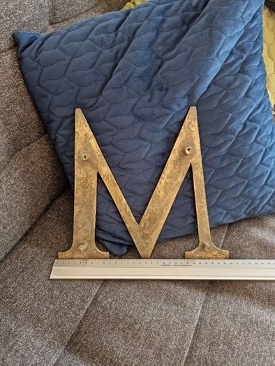 Large metal 'M' sign, brass/gold effect (free shipping)