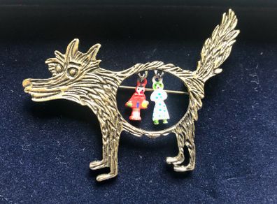 Whimsical Little Red Riding Hood Big Bad Wolf Brooch