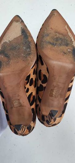 KAREN MILLEN Ella Leather Leopard Print High Heels Sz 7 (Fit 7-7.5UK) - Rrp 175 (New)