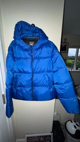 Primark Bright Blue Padded Puffer Coat with Blue Hood and Black Zip