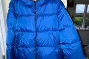 Primark Bright Blue Padded Puffer Coat with Blue Hood and Black Zip