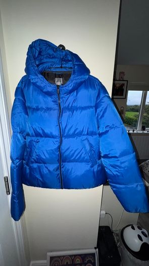 Primark Bright Blue Padded Puffer Coat with Blue Hood and Black Zip