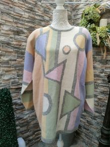 vintage 80s pastel abstract print jumper wool large