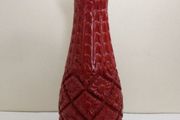 Amazingly Detailed Hand-Carved and Painted Wooden Bottle-Shaped Vase in Red - A Real Unusual Item, Carving reminiscent of a Pineapple!