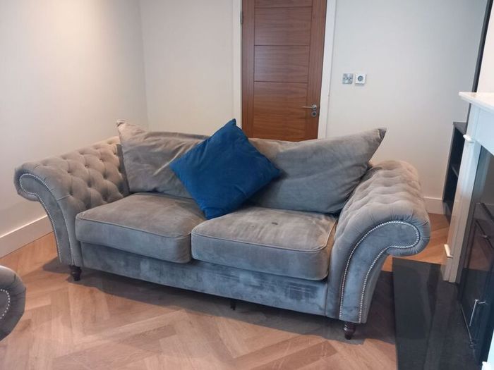 Grey Couch x2 and footstool