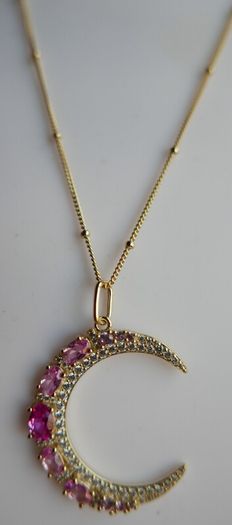 Vintage Sterling Silver 925 Gold Plated Moon Pendant Necklace length 20" - 6,1g