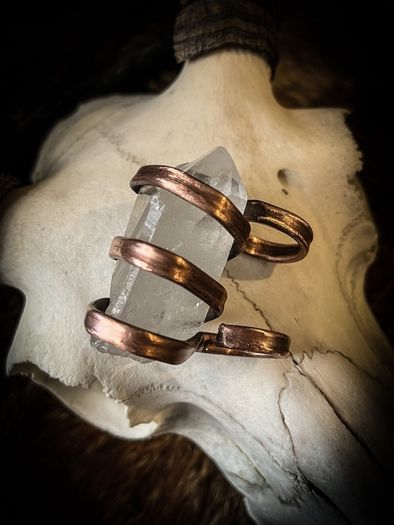 Copper Coiled Around a Raw Clear Quartz Crystal Ring Size Medium