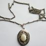 Vintage Silver Tone Oval Locket with Faux Pearl Cabochon length 28" Image 10
