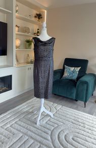 Brand New with Tags: Gallery Grey Metallic Lace Cowl Neck Dress