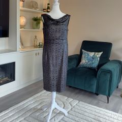 Brand New with Tags: Gallery Grey Metallic Lace Cowl Neck Dress