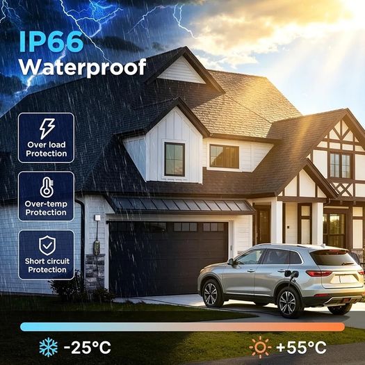 EV Charger Type 2 to 3 Pin Plug, 3kW | 8A-13A | 10M Portable EV Charger, Electric Car Charger Type 2 Charging Cable with LED Indicators IP66 Waterproof for EVs & PHEV