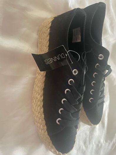 Black Espadrille lace up shoes size UK 6