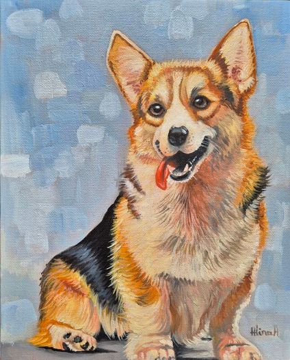 Happy Corgi - oil painting