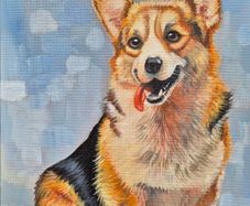 Happy Corgi - oil painting