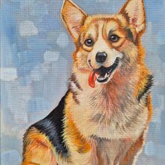 Happy Corgi - oil painting