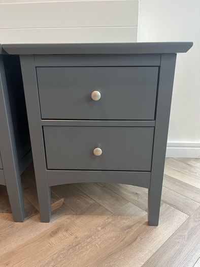 Bedside Locker / Table x2 - Wood - Dark Grey