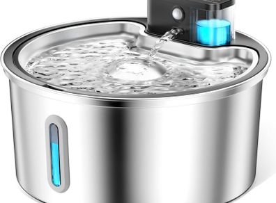 Wireless Cat Water Fountain for Drinking, 3.2L Cat Fountain Stainless Steel Cordless Pet Water Dispenser Battery Operated Motion Sensor Silent Rechargeable Water Fountain for Cats