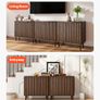 Coffee Bar Cabinet, Mid Century Fluted Coffee Bar Table with 2-Tier Storage, Buffet Stand Cabinet with Barn Door, Sideboard Buffet Station for Living Room, Entryway, 80 x 37.5 x 80 cm Walnut Image 7
